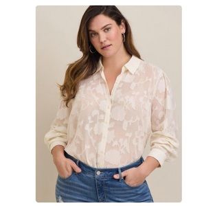 NWT Chiffon Button Front Long Sleeve Shirt